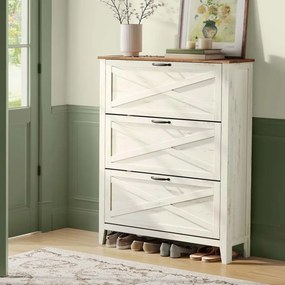 Armário para sapatos com três portas 24 x 87 x 123,6 cm Branco vintage