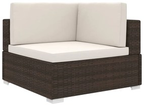 vidaXL Cadeira de canto seccional c/ almofadões 1 pc vime PE castanho