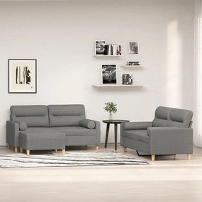 vidaXL 3 pcs conjunto de sofás c/ almofadões tecido cinza-escuro