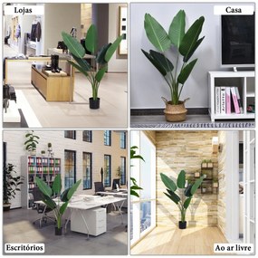 Planta de decoração artificial de Palma Árvore realista com vaso de flores 7 folhas x15x120cm para exterior e interior Não requer instalação