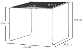 Pérgola 3x3 m Pérgola de Jardim com Rodas Proteção UV 30+ com Estrutura de Aço para Pátio Varanda Cinza Escuro
