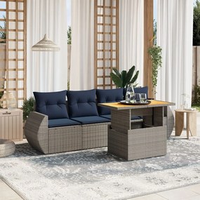vidaXL 5 pcs conjunto sofás p/ jardim c/ almofadões vime PE cinzento