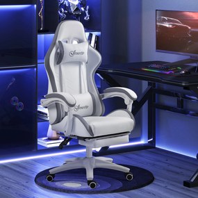 Cadeira de gaming ergonómica com encosto reclinável até 135° e apoio lombar, 65 x 65 x 121-129 cm, branca