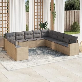 11 pcs conjunto sofás de jardim c/ almofadões vime PE bege