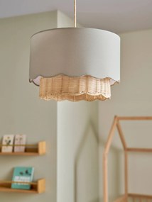 Abajur para candeeiro de teto, em tecido e rattan, Ondulado verde-salva