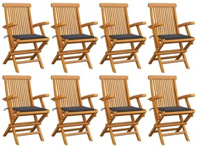 vidaXL Cadeiras de jardim c/ almofadões antracite 8 pcs teca maciça