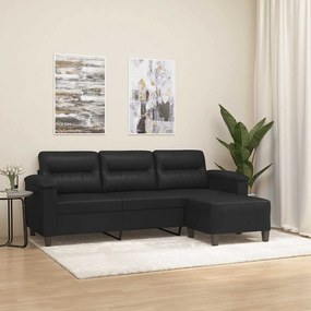 vidaXL Sofá de 3 lugares c/ apoio de pés 180 cm couro artificial preto
