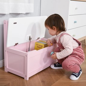 Baú de Brinquedos Banco de Armazenamento Infantil de Madeira de Pinho