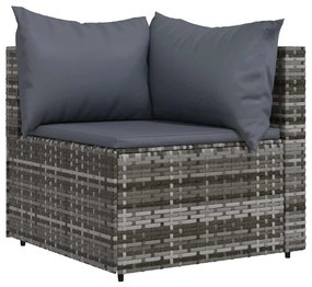 4 pcs conjunto lounge de jardim c/ almofadões vime PE cinzento