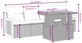 5 pcs conjunto sofás de jardim com almofadões vime PE preto