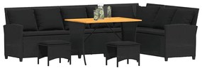 4pcs conjunto sofás de jardim com almofadões em L vime PE preto
