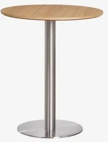 Mesa De Bar Redonda Em Mdf Xiren Ø70 Cm & Castanho Madeira Natural - Cinzento Escovado - Sklum