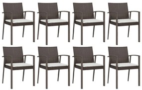 9 pcs conjunto de jantar p/ jardim com almofadões vime PE e aço