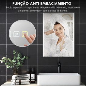 Espelho de Casa de Banho com Luz LED 70x50 cm 3 Cores de Luz Função Antiembaciamento Função de Memória IP44 Prata