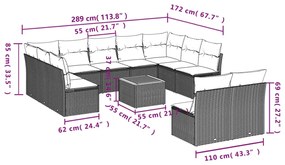 12 pcs conjunto de sofás de jardim c/ almofadões vime PE preto
