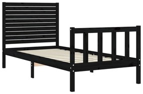 Estrutura de cama com cabeceira 90x200 cm madeira maciça preto