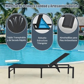 Conjunto de 2 Espreguiçadeiras de Terraço, 64 x 198 x 67-103 cm, Encosto Reclinável em 6 Níveis, Preto