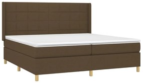 Cama box spring c/ colchão/LED 200x200cm tecido castanho-escuro