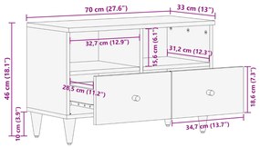 Móvel de TV 70x33x46 cm madeira de mangueira maciça