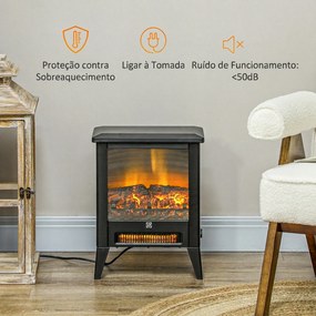 Lareira Decorativa Independente 1800 W com Efeito de Chama LED Baixo Ruído e Proteção contra Sobreaquecimento Preto