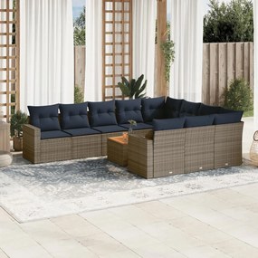 vidaXL 11 pcs conjunto sofás de jardim c/ almofadões vime PE cinzento