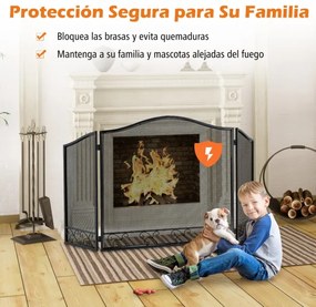 Protetor frontal de lareira em metal com 3 Paineis para janela 93 x 59 cm Preto
