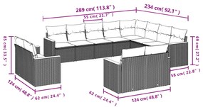 12 pcs conjunto de sofás de jardim c/ almofadões vime PE preto