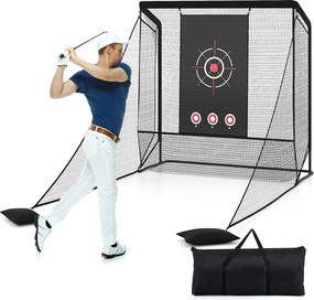 Rede de treino de golfe com redes laterais amovíveis, tecido branco e saco de transporte portátil para uso interior e exterior, 214x300x225 cm