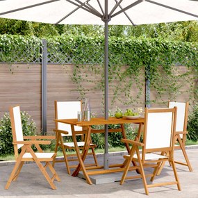 Cadeiras jardim reclin. 4 pcs tecido/madeira maciça branco nata