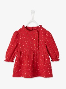 Oferta do IVA - Vestido em gaze de algodão, abertura assimétrica, para bebé vermelho escuro estampado