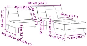 Sofá-cama 2 lugares c/ apoio de pés veludo cinza-claro