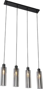 Candeeiro de suspensão moderno preto com vidro fumê 4 luzes - Stavelot