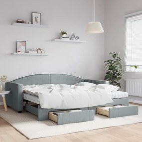 vidaXL Sofá-cama c/ gavetão e gavetas 90x200 cm tecido cinzento-claro