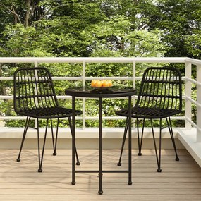 vidaXL 3 pcs conjunto de jantar para jardim vime PE preto