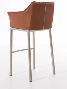 Banco de bar Damaso em couro sintético e com estrutura prateada 64 x 110 x 48 cm Castanho claro
