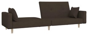 Sofá-cama 2 lugares com duas almofadas tecido castanho-escuro