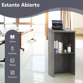 Suporte para pódio 58 x 40 x 116,5 cm com prateleira e orifícios para cabos Cinzento