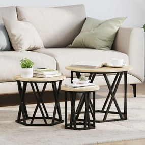 Mesas Laterais Empilháveis vidaXL 3 pcs Carvalho Sonoma Madeira Revest