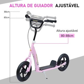 Trotinete para Crianças acima de 5 anos Scooter de 2 Rodas Grandes de 12 Polegadas com Freio e Guidão Ajustável em Altura Carga Máx. 50kg 120x52x80-88