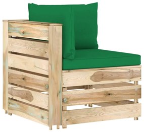 Sofá de canto seccional c/ almofadões madeira impregnada verde