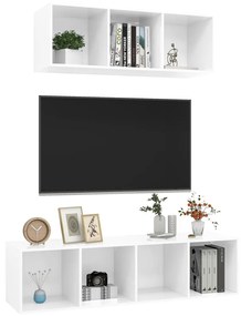 2 pcs conjunto de móveis de TV contraplacado branco brilhante