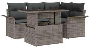 Conjunto de Sofá de Jardim vidaXL 5 Peças com Almofadas Cinza de Vime Poliéster