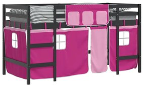 Cama alta p/ criança c/ cortinas 90x200 cm pinho maciço rosa