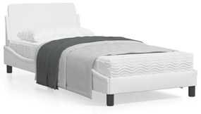 vidaXL Estrutura de cama c/ cabeceira couro artificial 90x190cm branco