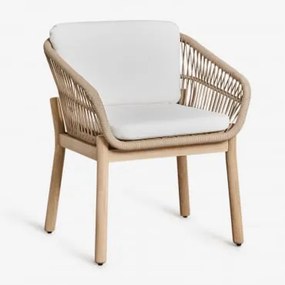 Pack De 4 Cadeiras De Jantar Com Braços Em Madeira De Acácia E Corda Trançada Karvia Marrom Acácia Claro & Tecido Branco - Sklum