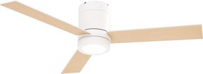 HOMCOM Ventoinha Teto 48W Luz LED Controle Remoto 3 Velocidades Temporizador Design Moderno 3 Lâminas Madeira Ø112x25cm Branco | Aosom Portugal