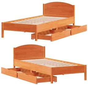 Cama sem colchão 90x190 cm madeira de pinho maciça castanho-mel