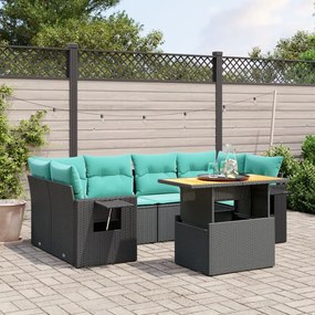 vidaXL 7 pcs conjunto de sofás p/ jardim c/ almofadões vime PE preto