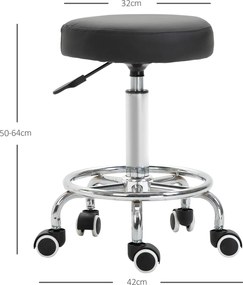 Banco com rodas, banco de massagem com altura ajustável de 50 a 64 cm e assento almofadado, giratório a 360°, preto