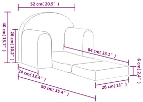 Sofá-cama infantil pelúcia macia cinzento-claro